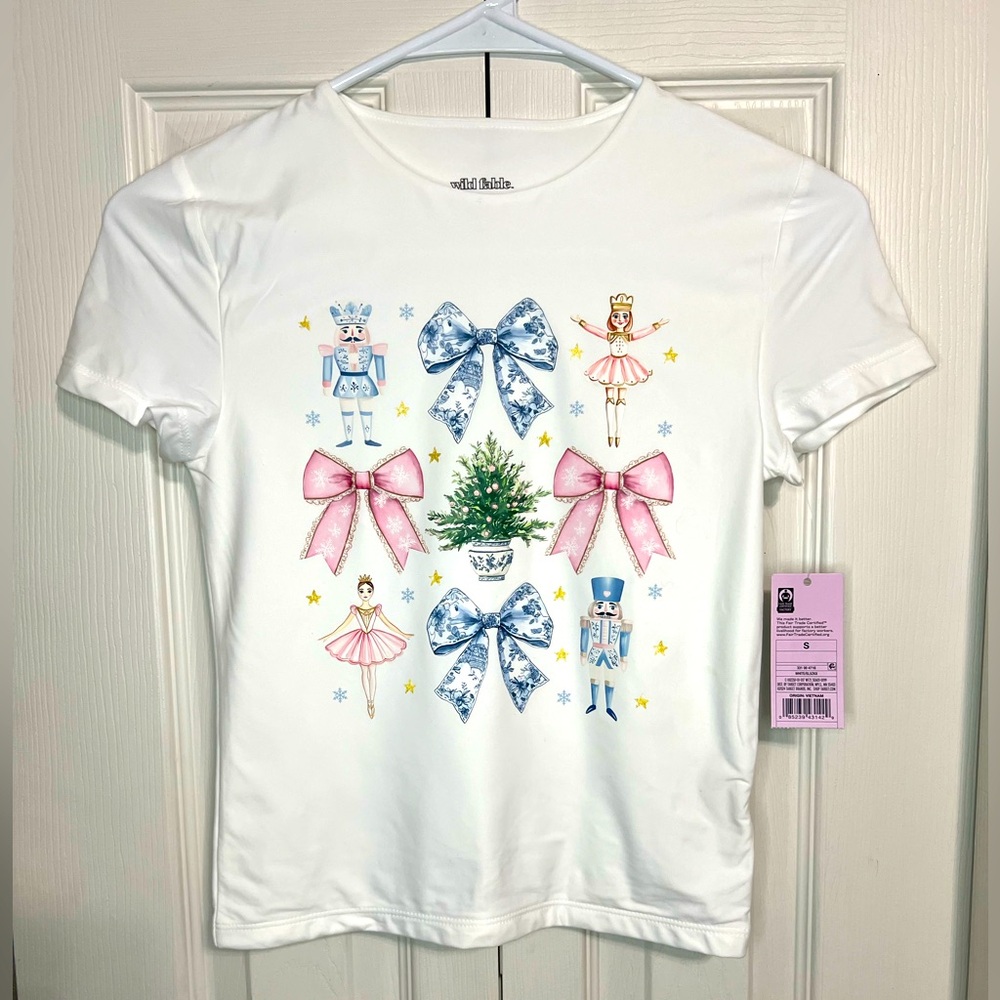 NWT Coquette Pink & Blue Bow Nutcracker Super Soft Shirt
Size M